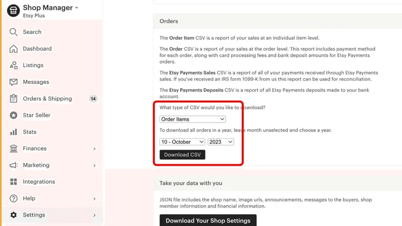 Завантаження CSV-файлу із замовленнями з Etsy